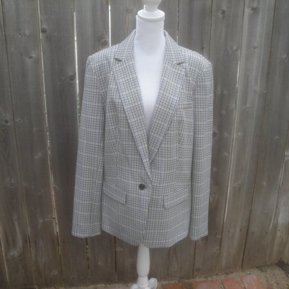 NEW A New Day Womens Blazer Jacket Size 14 Gray Plaid Chic Professional Preppy - Picture 8 of 9